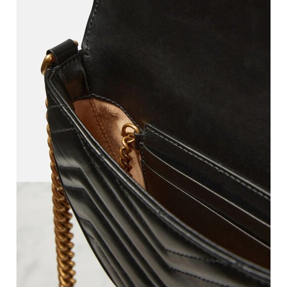 Authentic Gucci GG Marmont Half Moon Mini Crossbody Bag Black Matelassé Leather - Picture 8 of 12